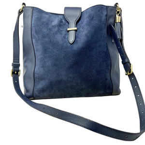 Talbots Shoulder Bag  Navy Leather and Suede With Gold Detail & Leather Tassel